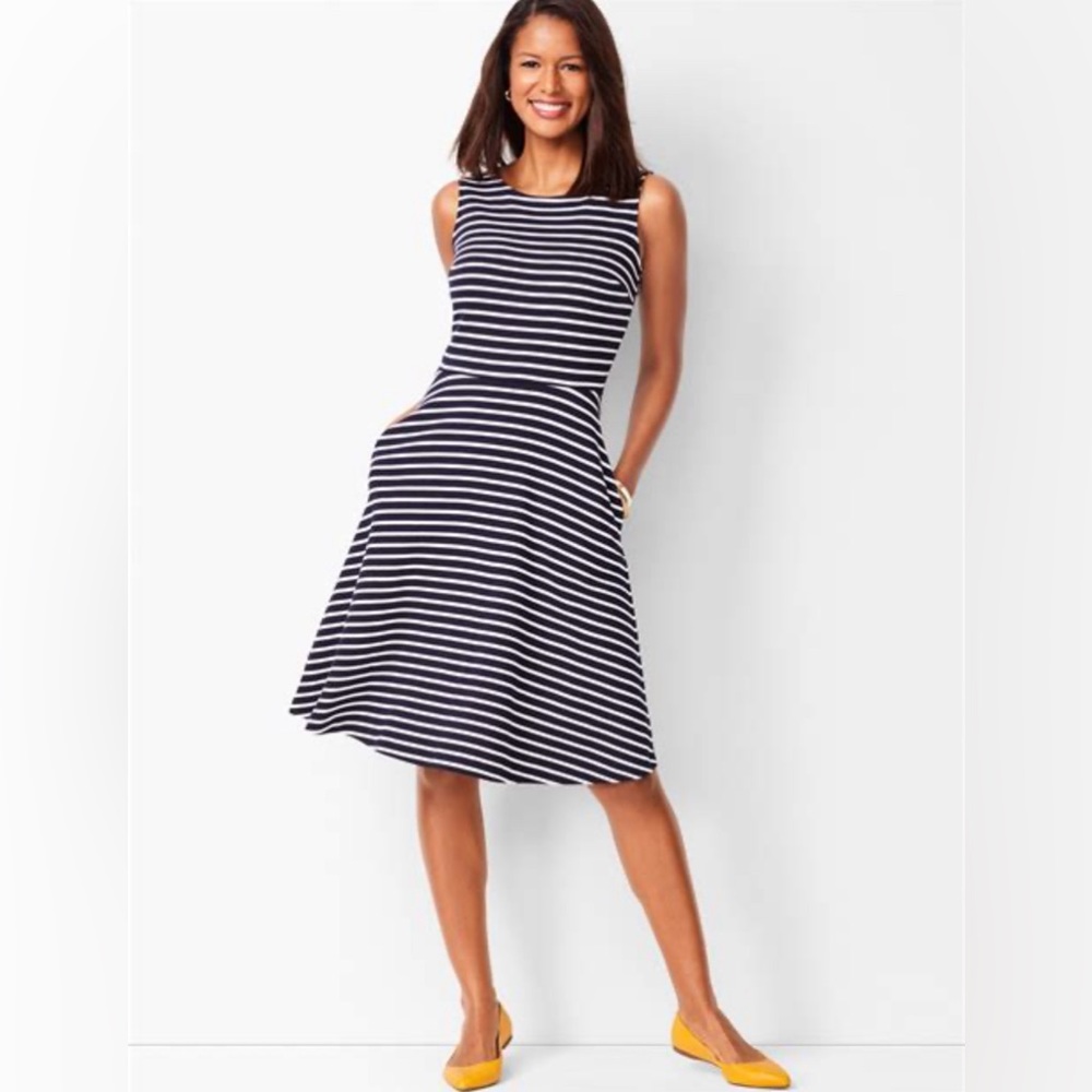 Talbots Fuchsia and White Striped Sleeveless Midi Dress - Picture 2 of 7